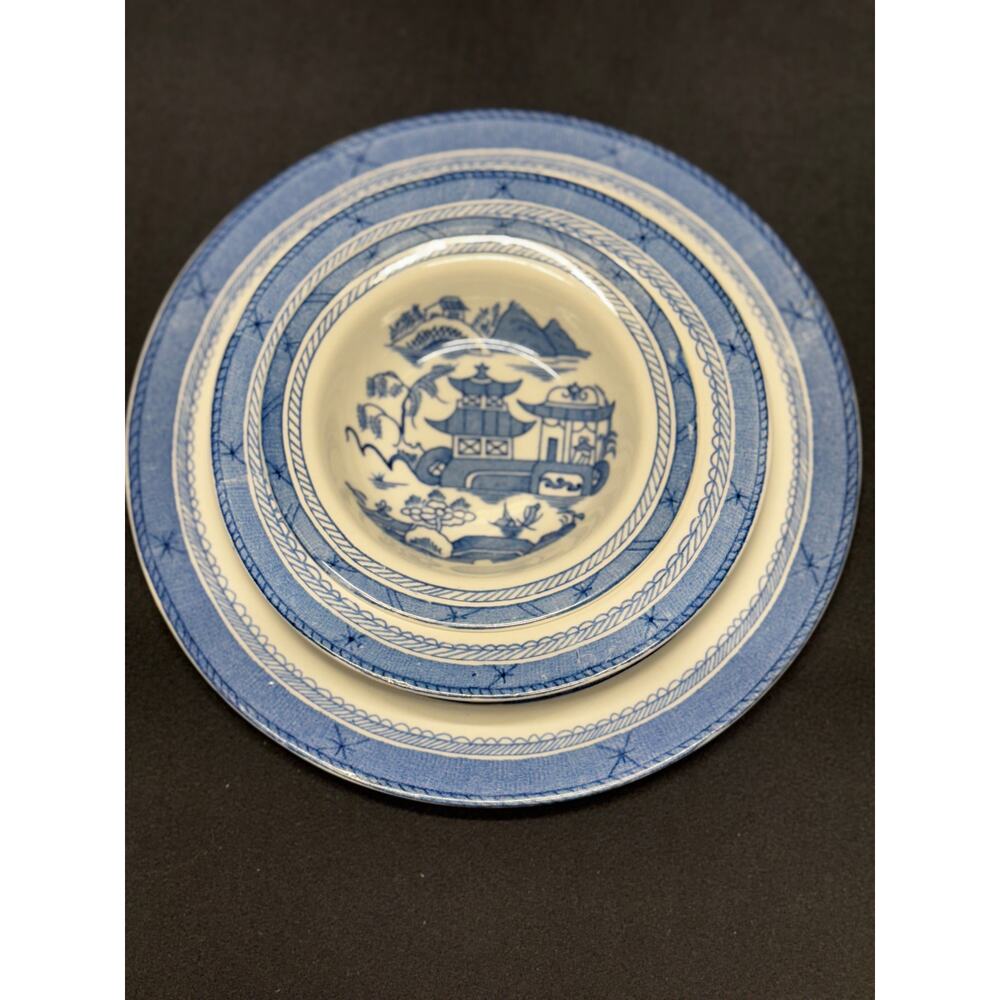 Vintage Woods Ware Blue and White Canton Pattern Dish Set – England